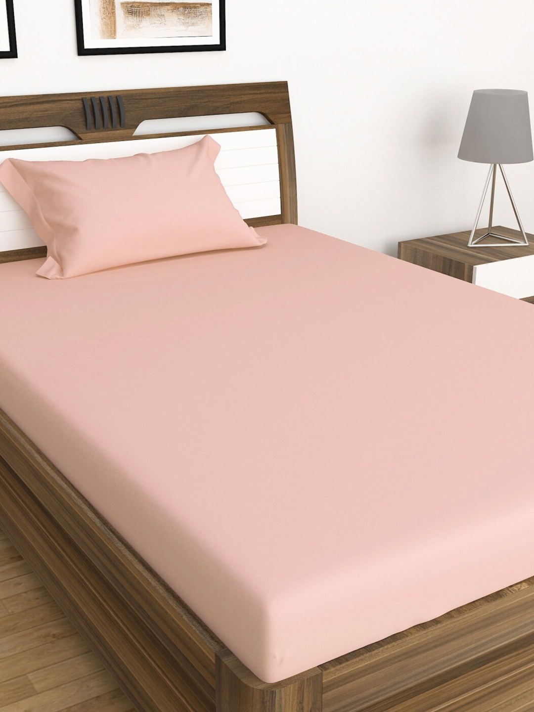 

Home Centre Pink Solid Cotton Single Bedsheet with Pillow Cover