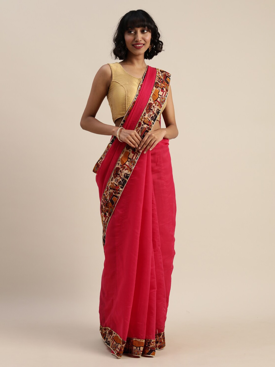 

Florence Pink Cotton Blend Chanderi Saree