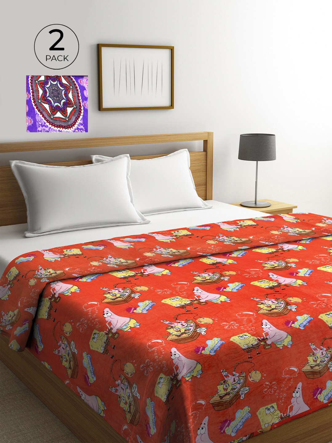 

KLOTTHE Red & Purple Set of 2 Ethnic Motifs AC Room 300 GSM Double Bed Comforter
