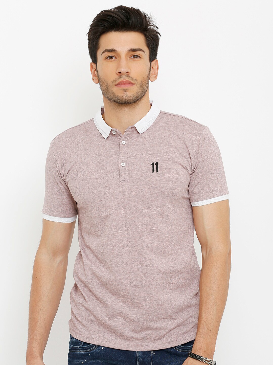 

Rex Straut Jeans Men Mauve Polo Collar Slim Fit T-shirt
