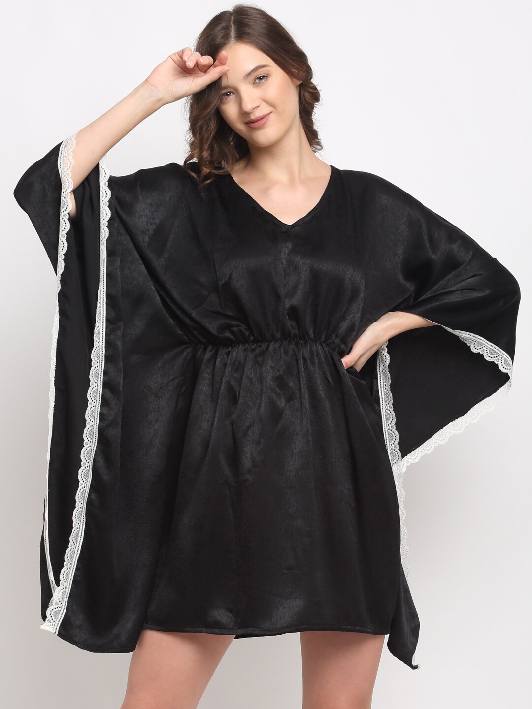 

EROTISSCH Women Black Solid Kaftan Nightdress