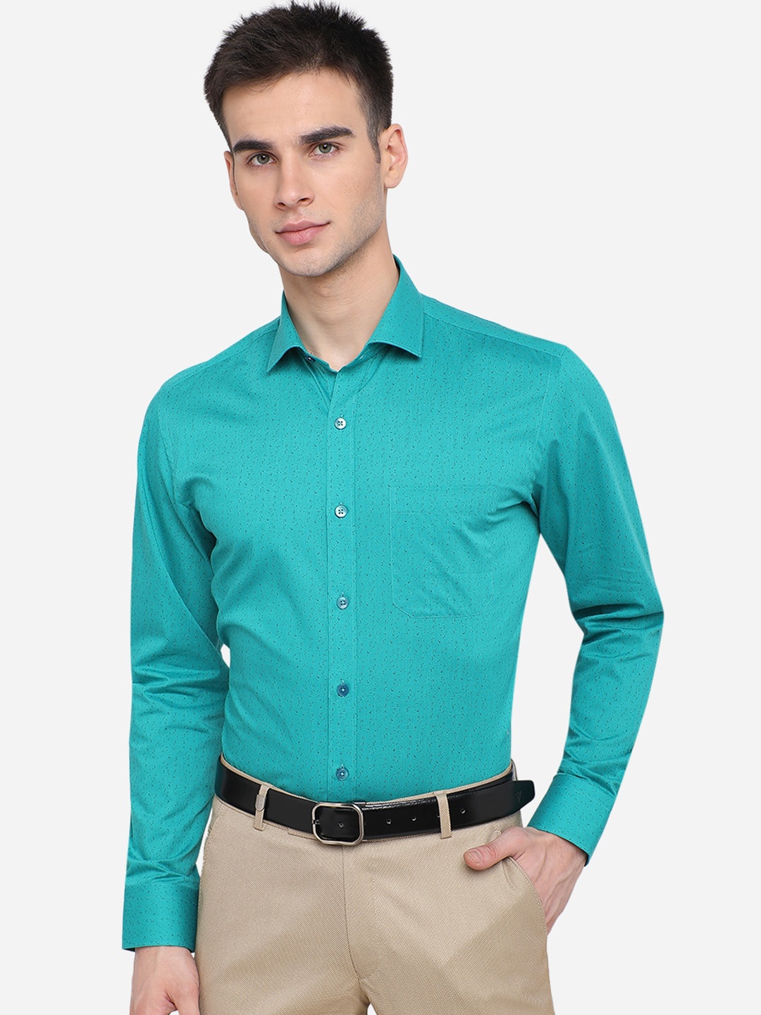 

METAL Men Green Slim Fit Printed Casual Pure Cotton Shirt
