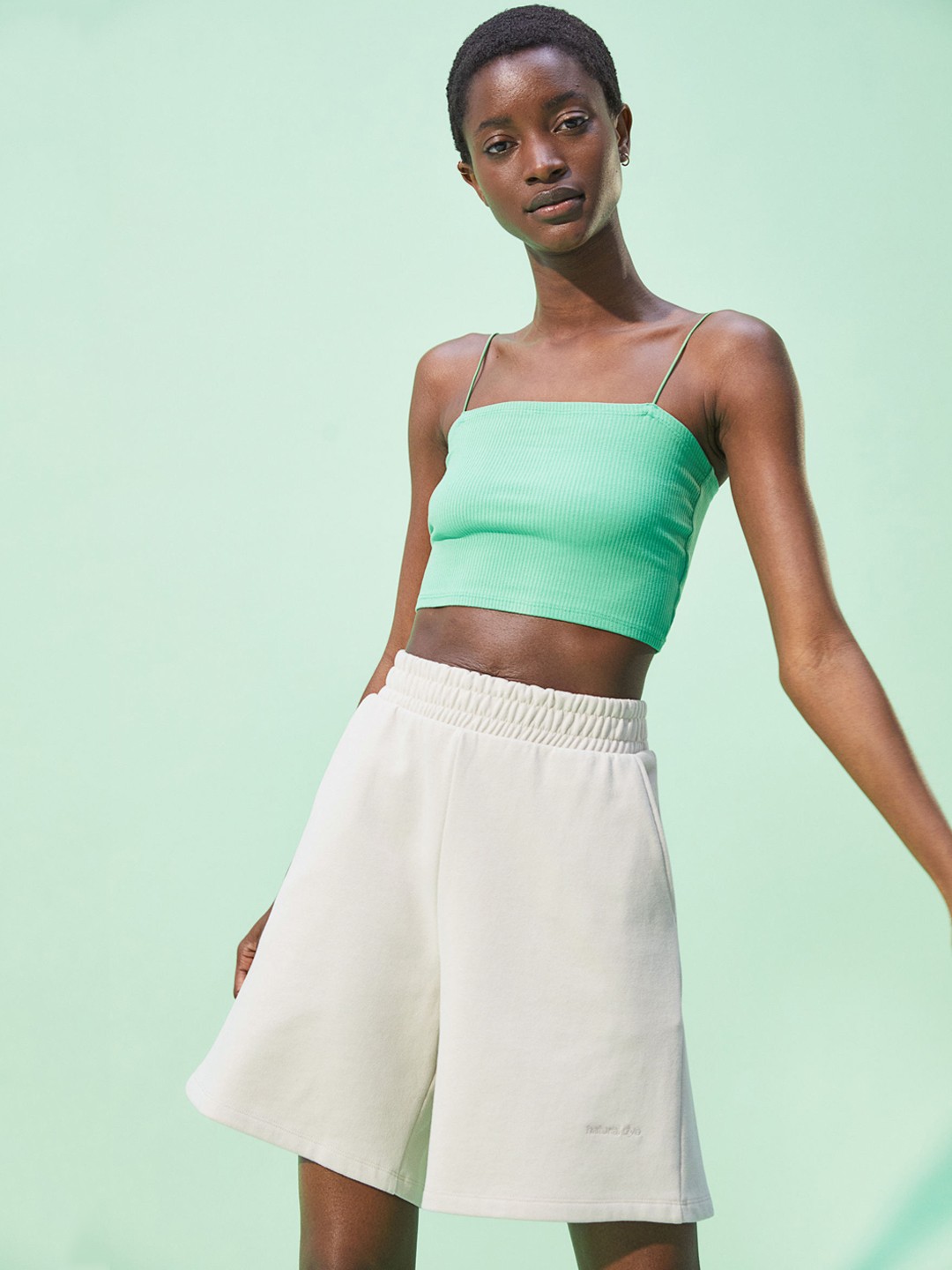 

H&M Women Beige Solid Sweatshirt Shorts