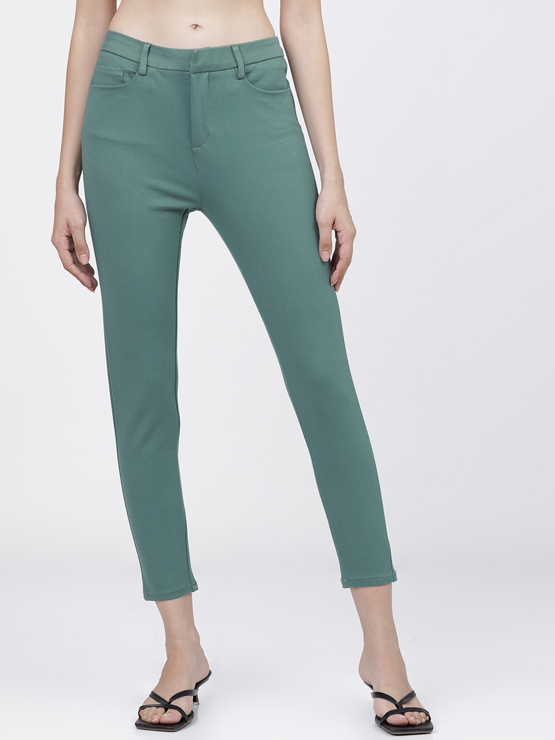 

Tokyo Talkies Women Green Slim Fit Regular Trousers
