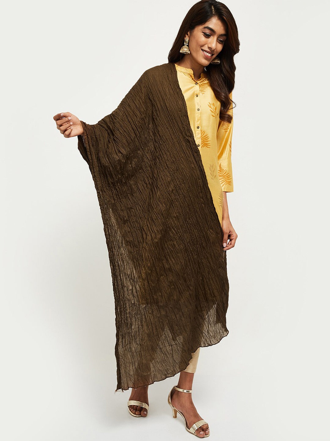 

max Brown & White Pure Cotton Dupatta with Beads and Stones