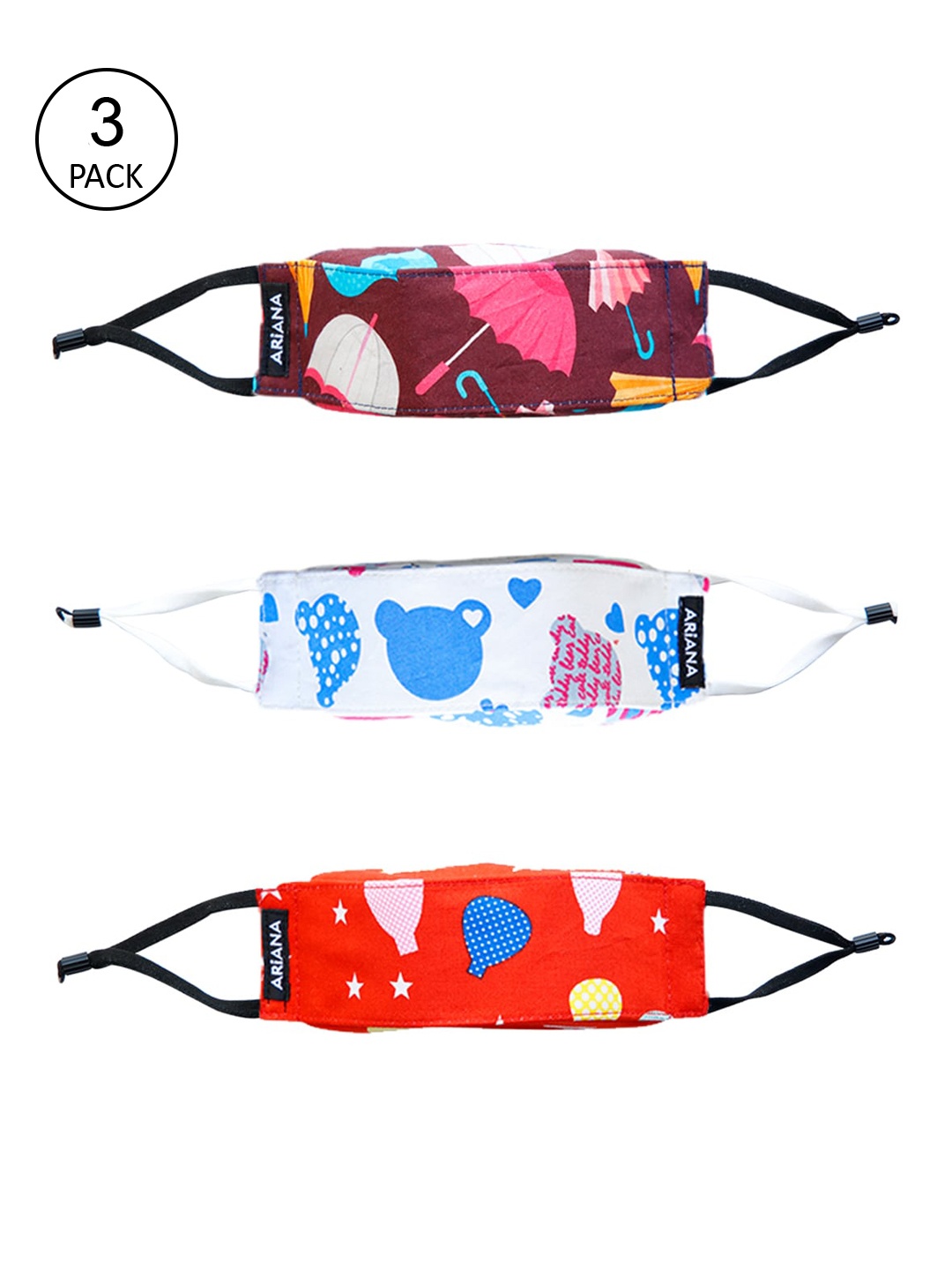 

Ariana Kids Pack Of 3 7-Ply 3D Cotton Reusable Cloth Face Masks, Brown