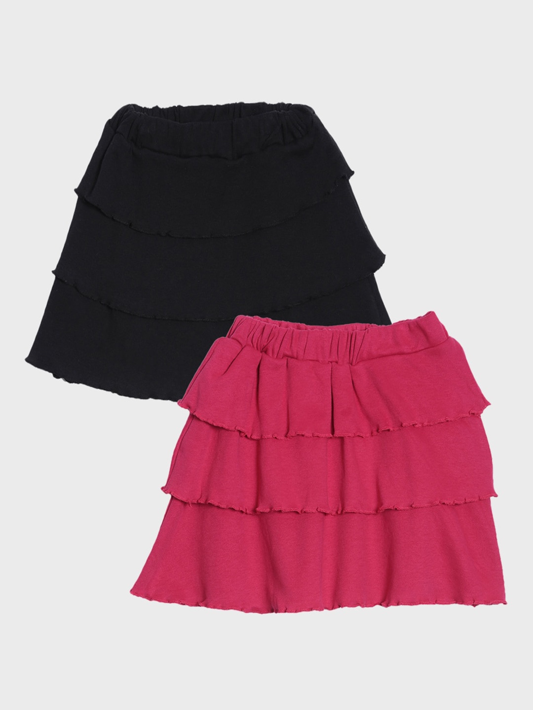 

Kryptic Girls Pack Of 2 Solid Pure Cotton Tiered Knee-Length Skirt, Black