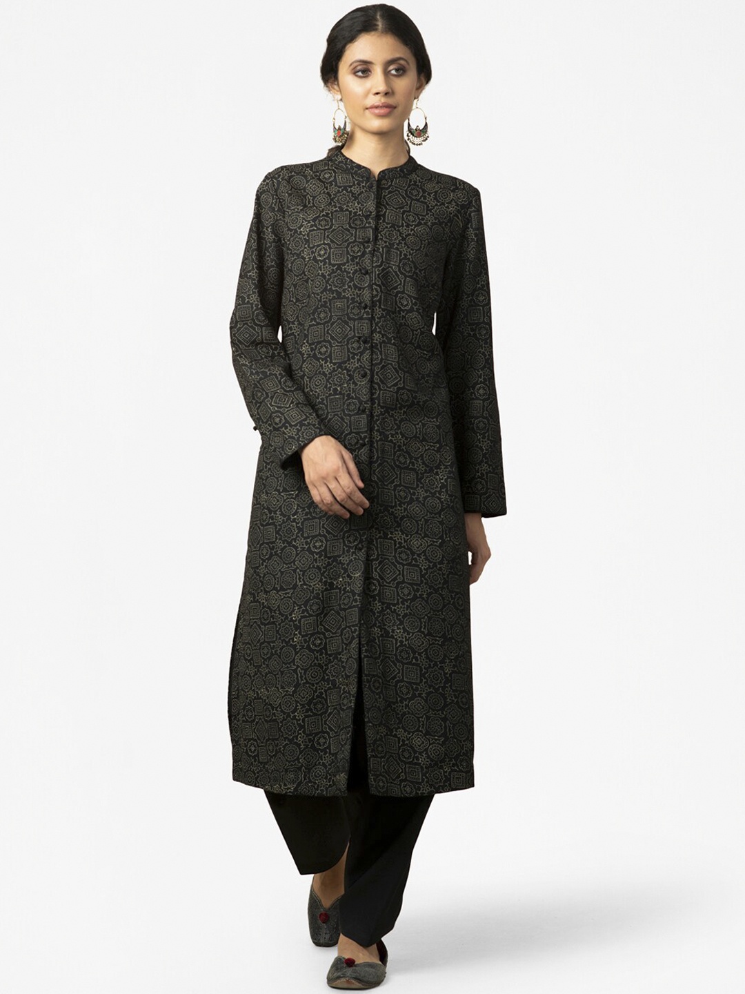

Fabindia Women Black Ethnic Motifs Printed Kurta