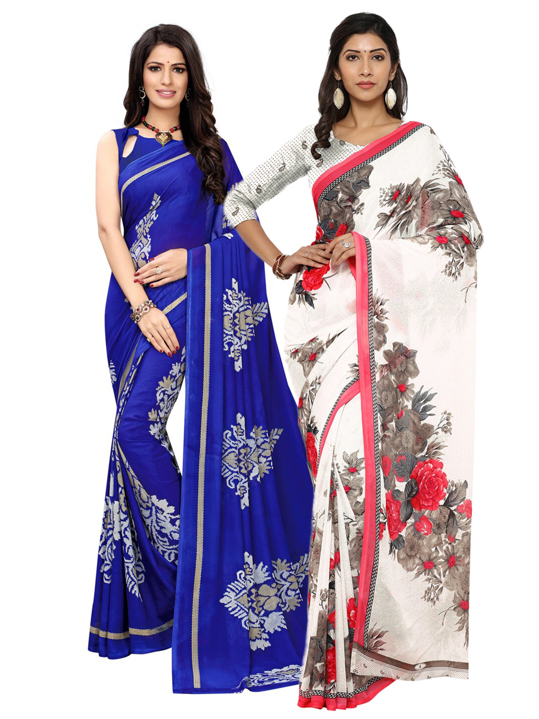 

KALINI Pack Of 2 Floral Pure Georgette Saree, Blue