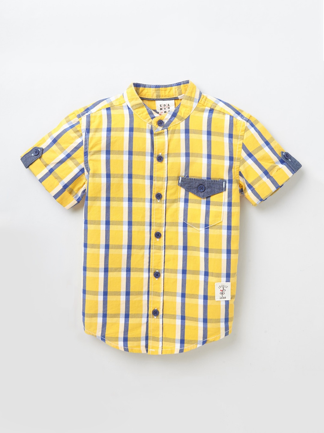 Ed-a-Mamma Boys Yellow Checked Pure Cotton Casual Sustainable Shirt