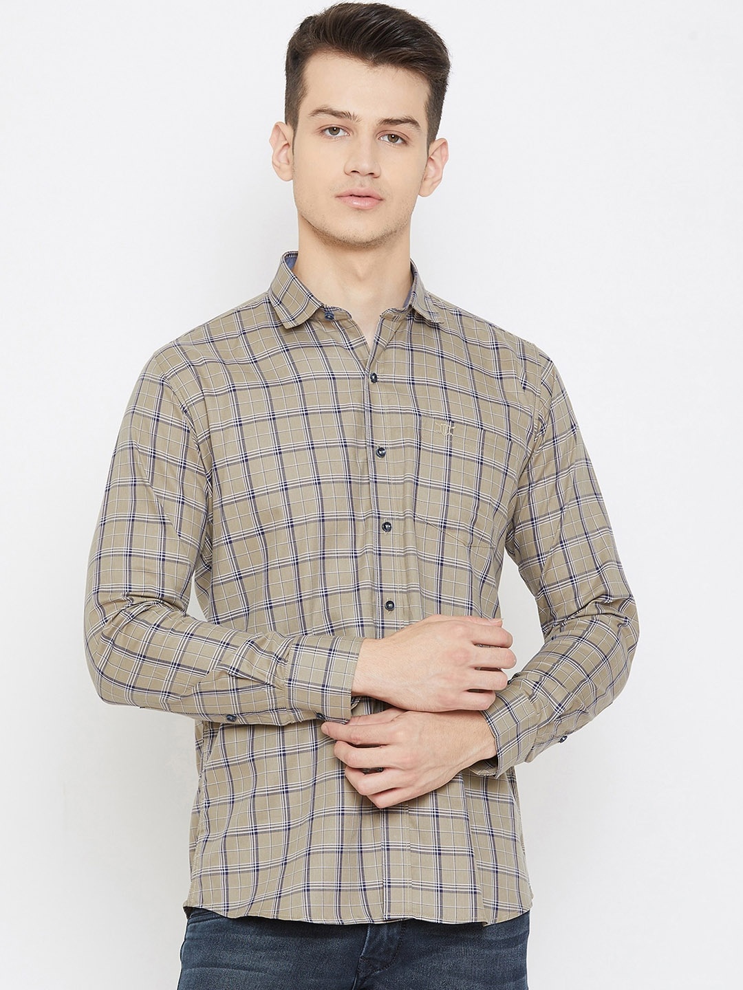 

Duke Men Brown Slim Fit Checked Casual Shirt