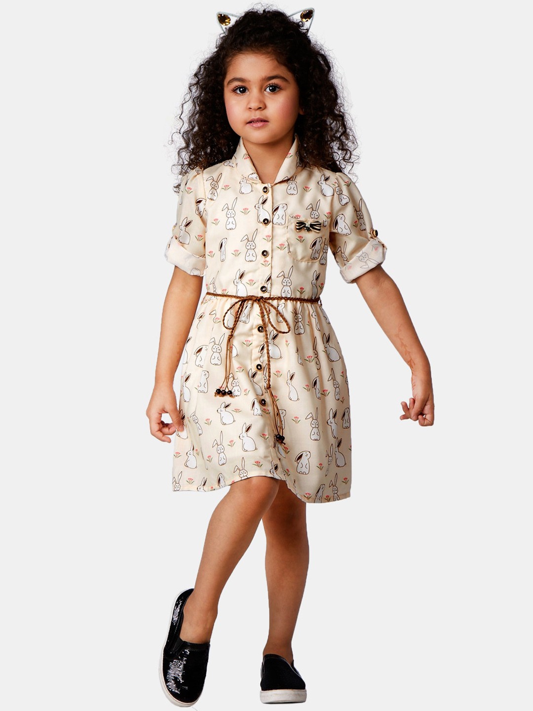 

Peppermint Peach-Coloured & White Conversational Printed Pure Cotton Shirt Dress