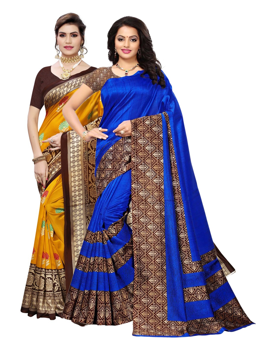 

KALINI Pack Of 2 Floral Saree, Yellow