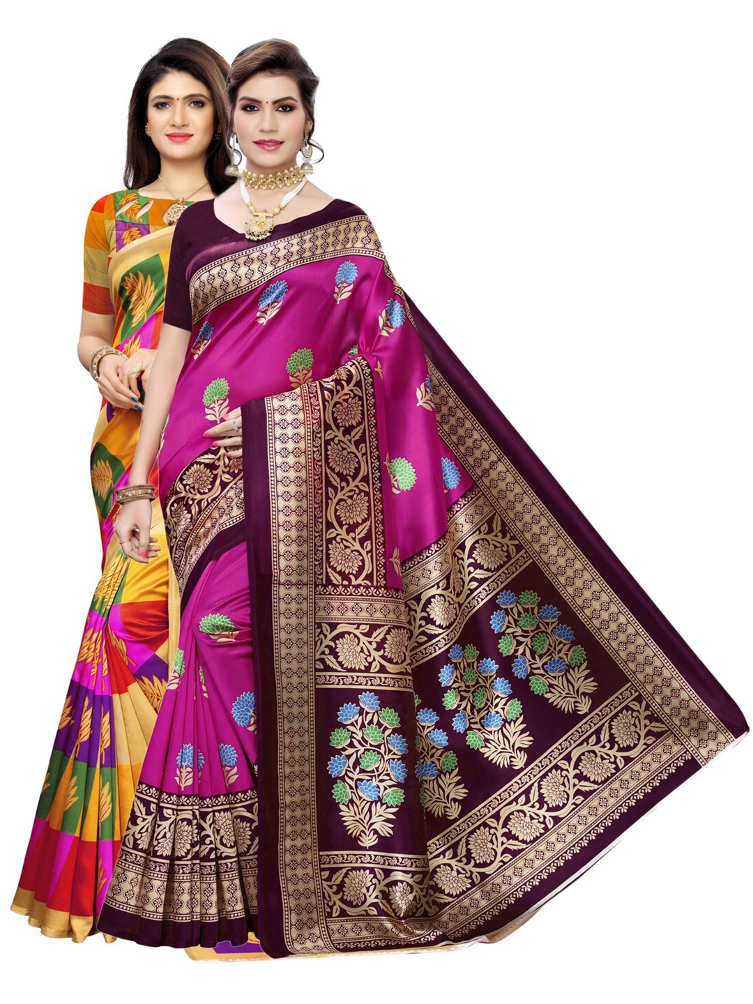 

KALINI Beige & Pink Pack of 2 Floral Saree