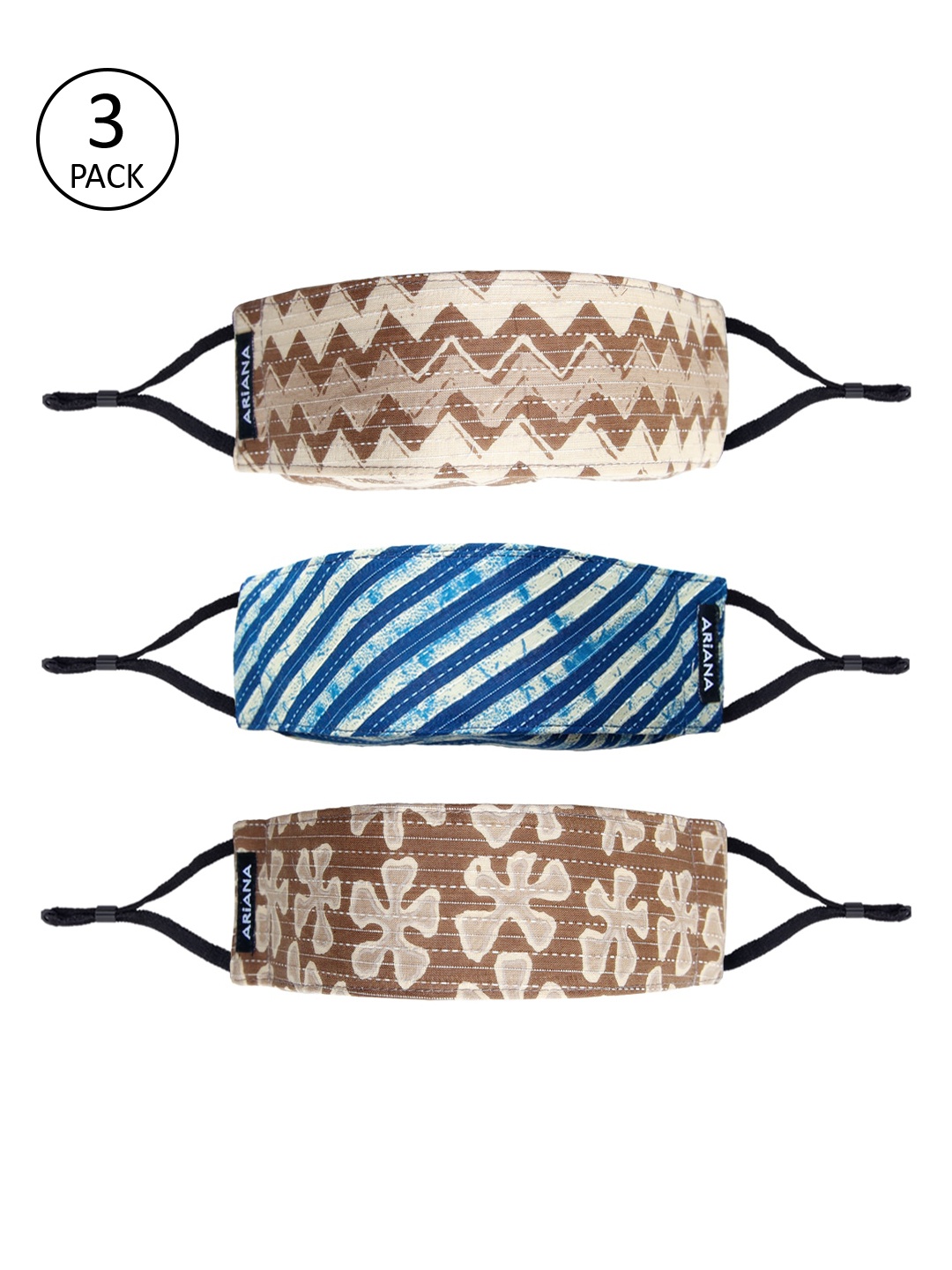 

Ariana Unisex Pack Of 3 7-Ply 3D Cotton Reusable Cloth Face Masks, Brown