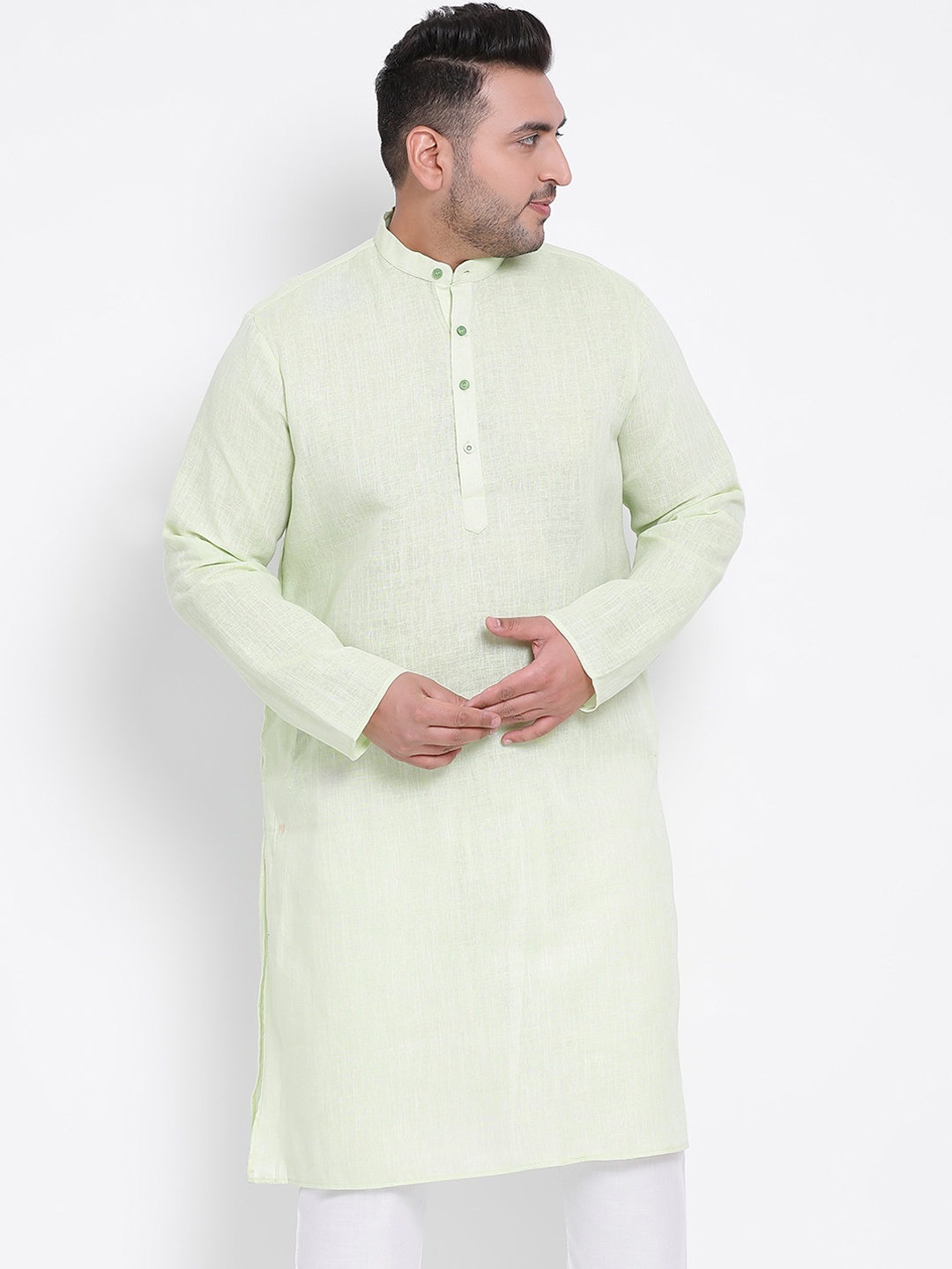 

hangup trend Men Green Linen Kurta with Pyjamas