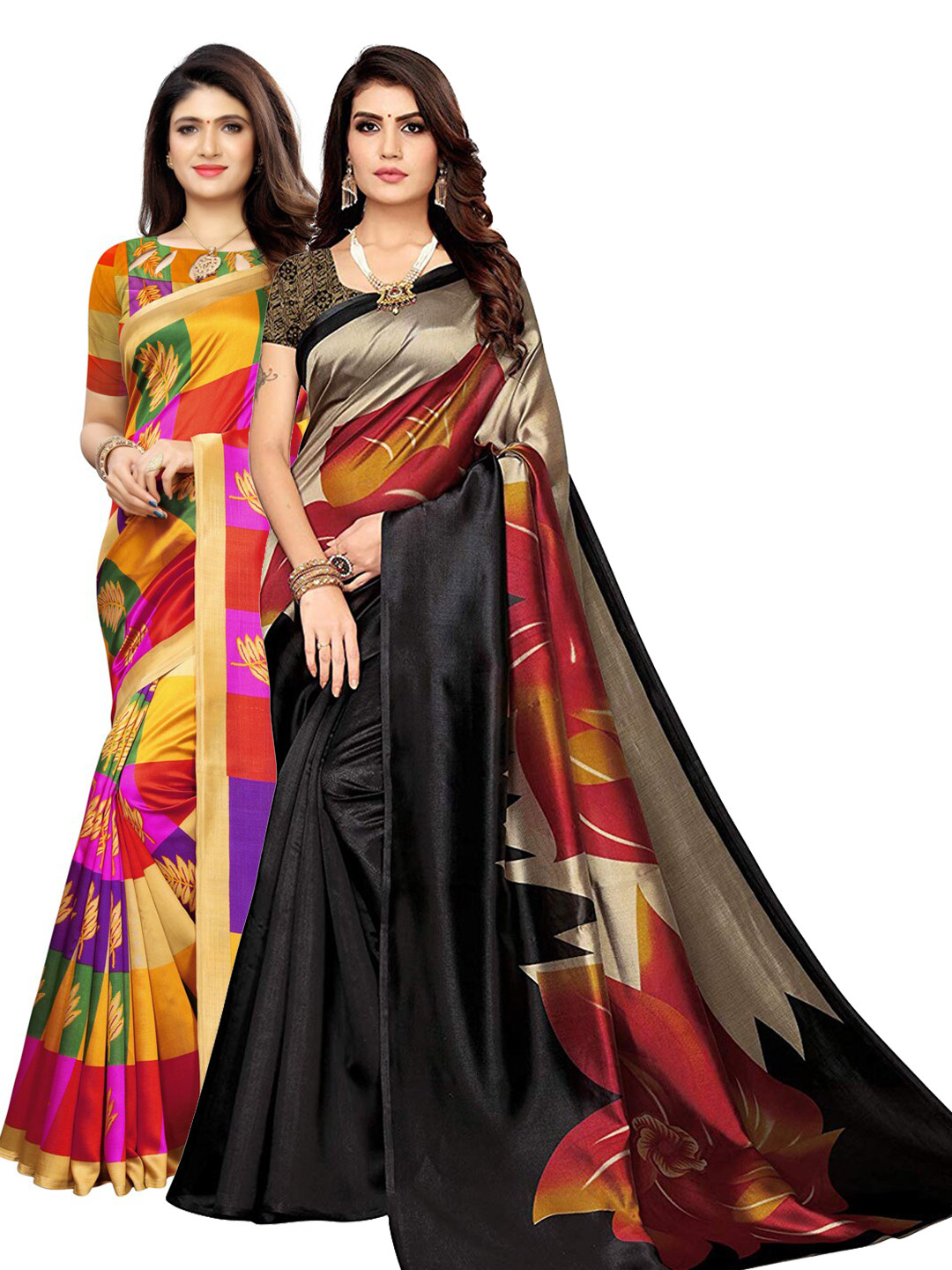 

KALINI Pack Of 2 Yellow & Black Floral Sarees