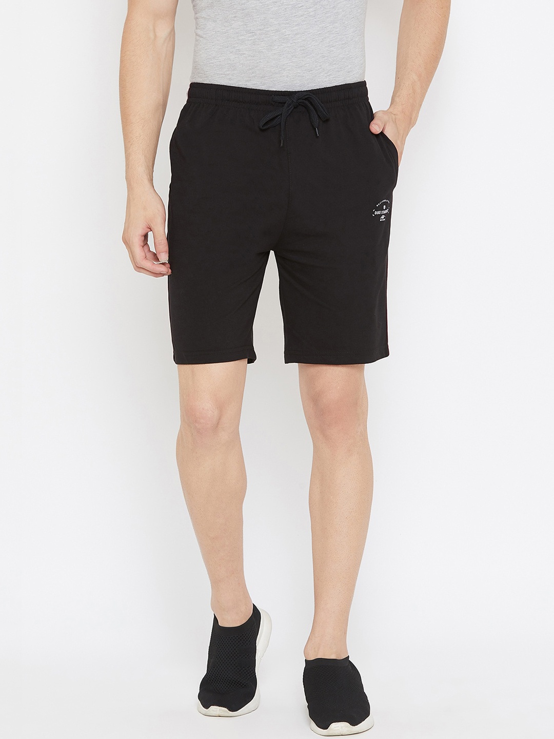 

Duke Men Black Solid High-Rise Shorts with Printed & Side Striped Detail