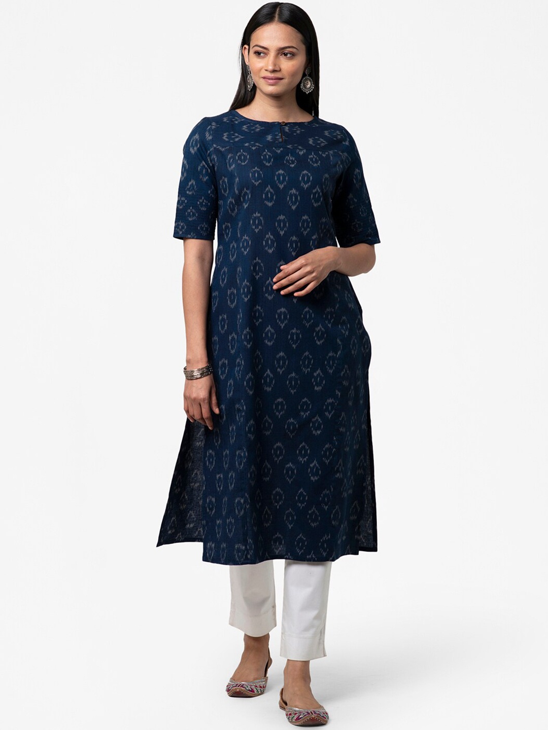 

Fabindia Women Navy Blue Ethnic Motifs Printed Kurta