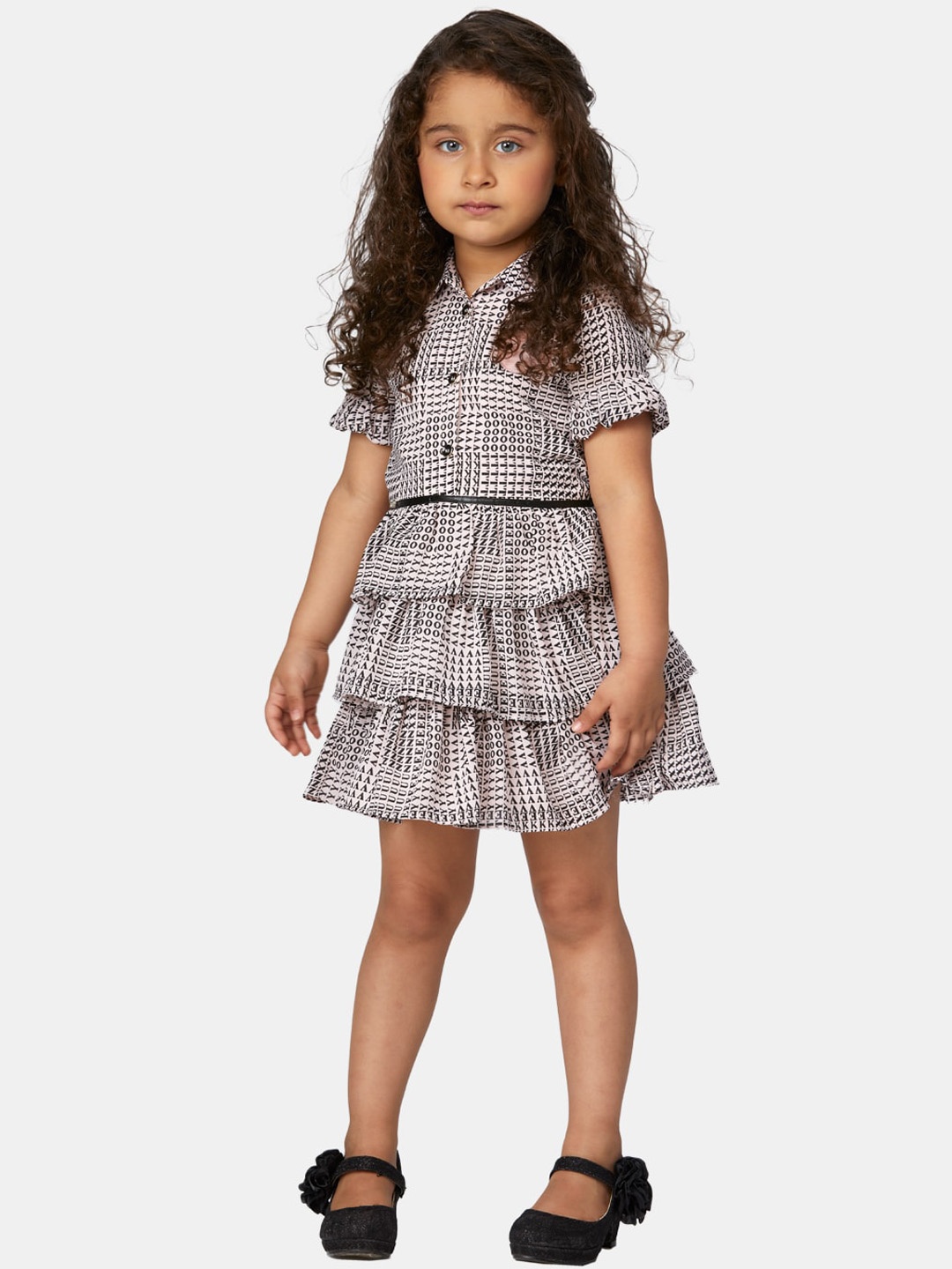 

Peppermint Pink & Black Typography Print Pure Cotton Layered Fit and Flare Dress