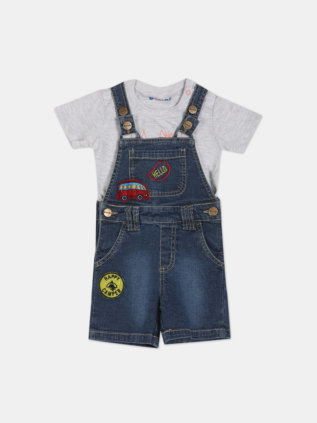 

Donuts Boys Assorted Dungaree With Printed T-Shirt