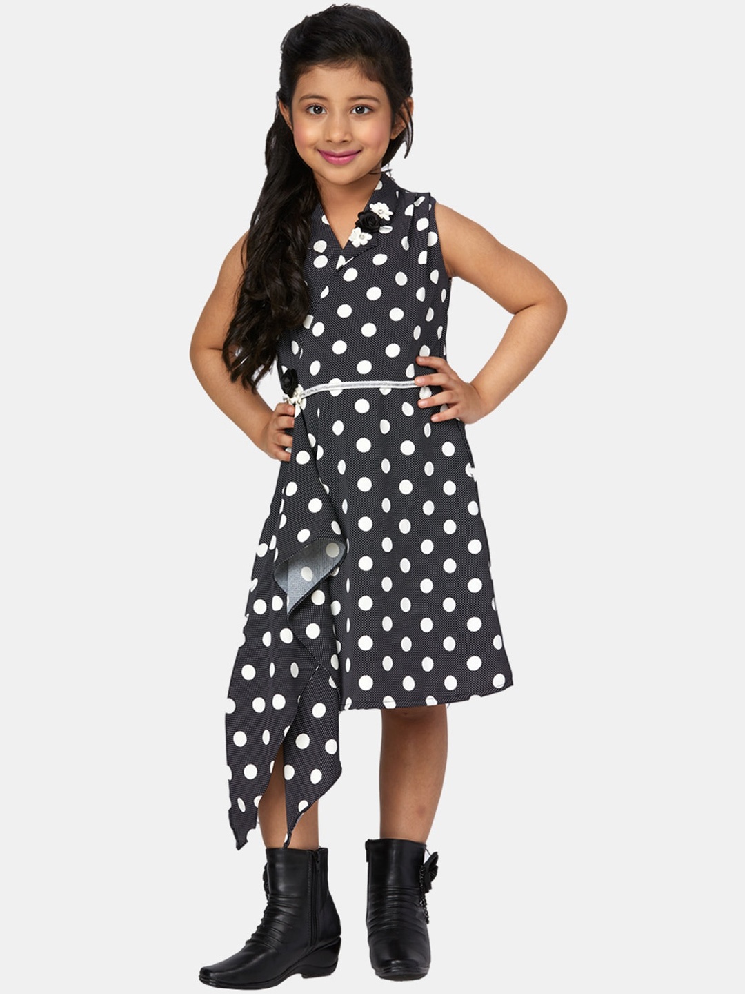 Peppermint Girls Black & White Polka Dot Print Wrap Dress