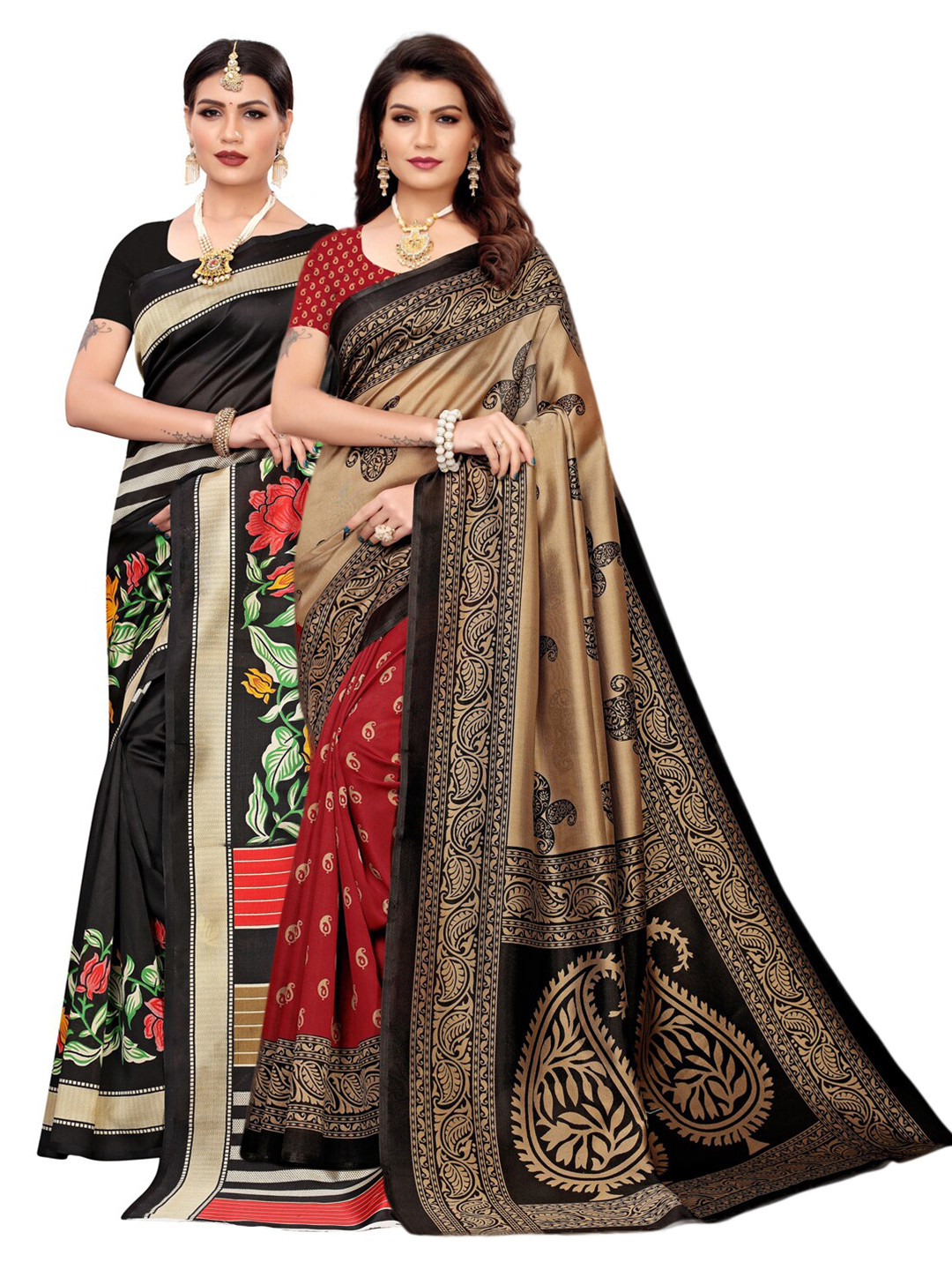 

KALINI Black & Beige Pack of 2 Floral Saree