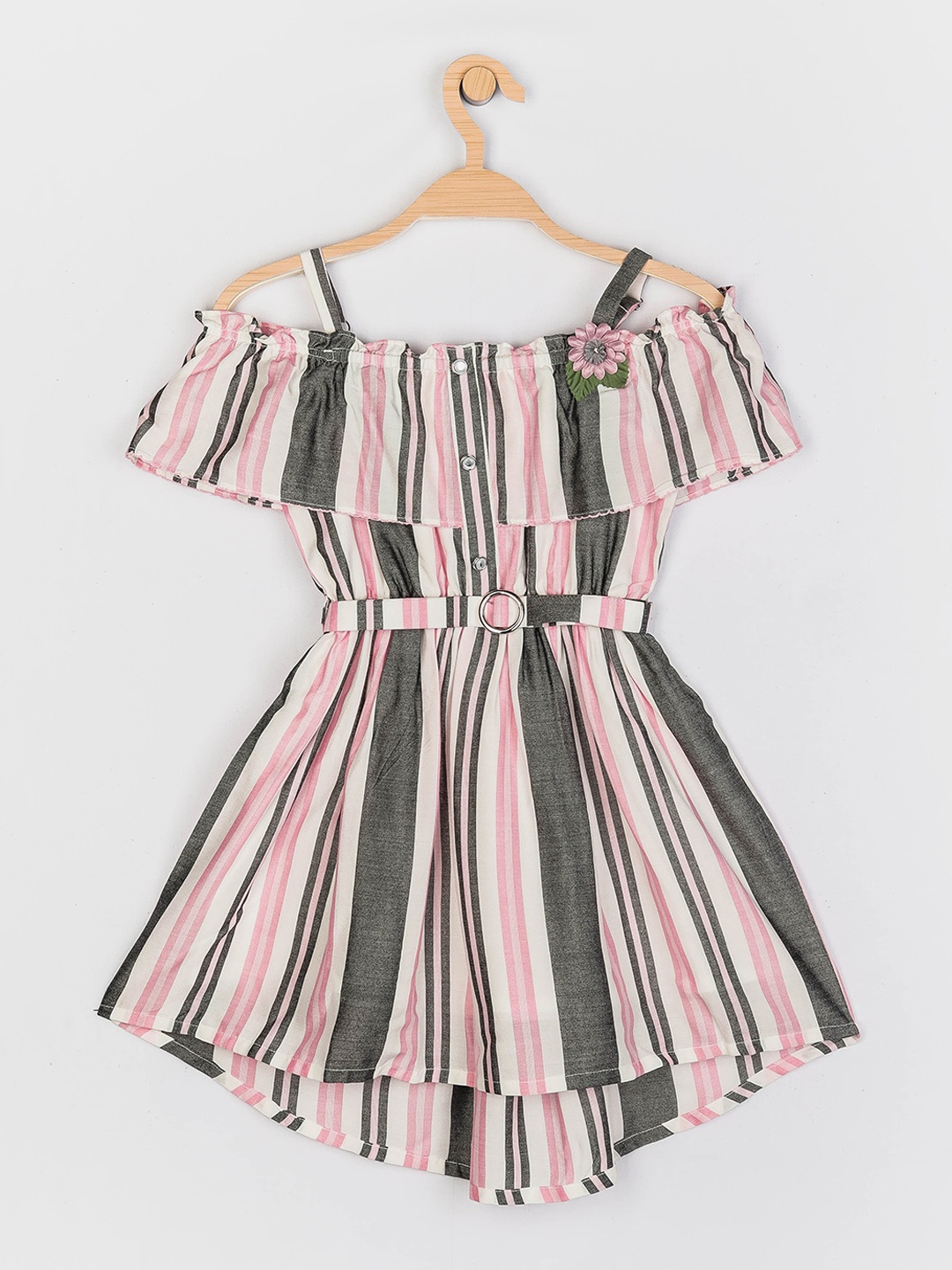 

Peppermint Girls Pink & Green Striped Fit & Flare Dress