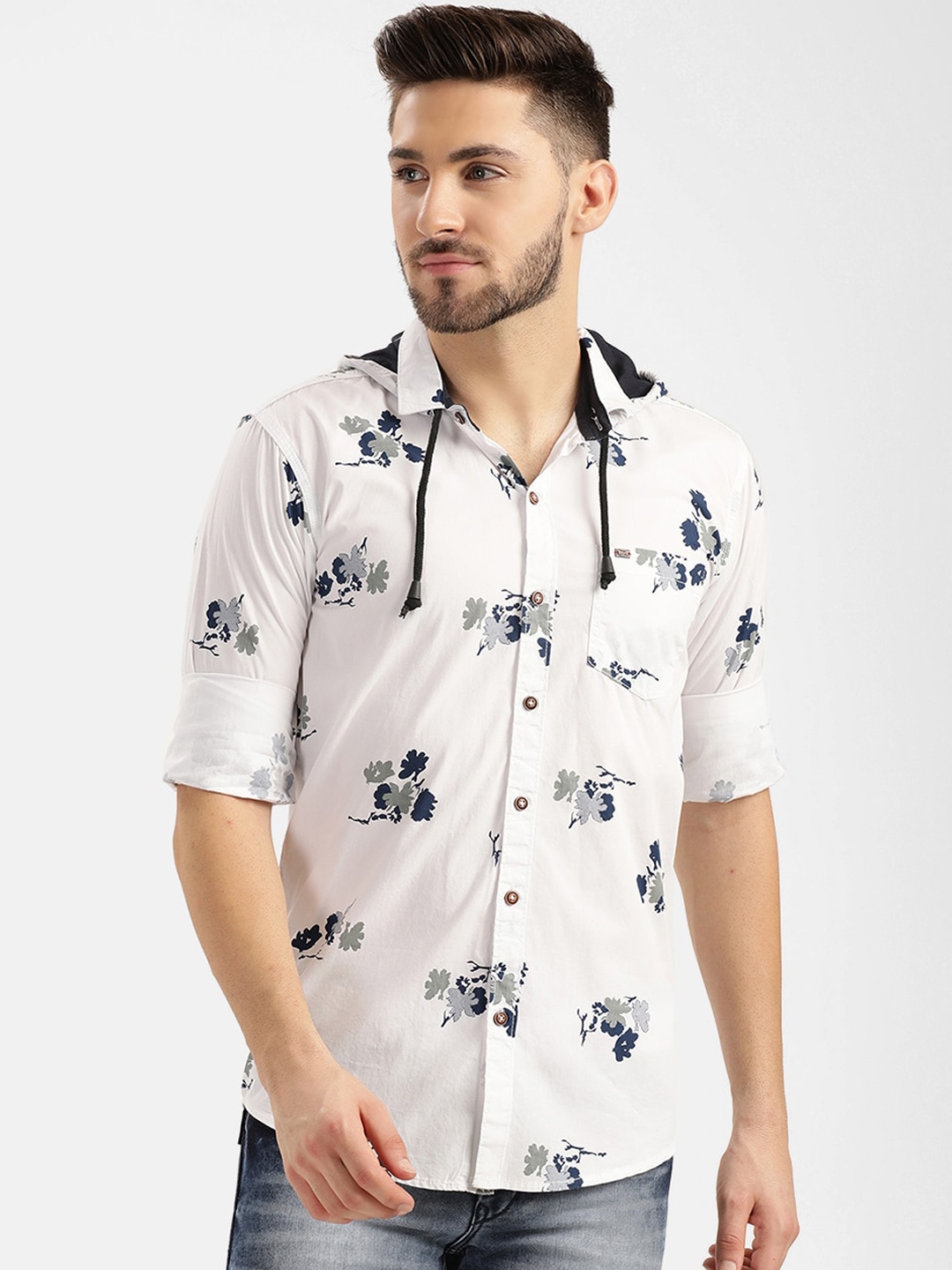V2 Value & Variety Men White Floral Printed Casual Shirt