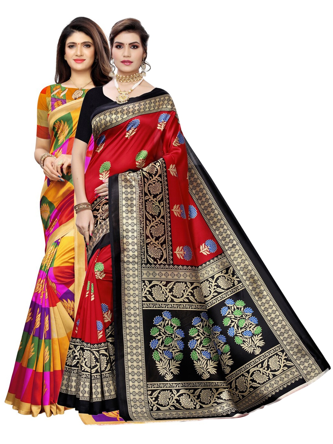 

KALINI Beige & Yellow Pack of 2 Floral Saree