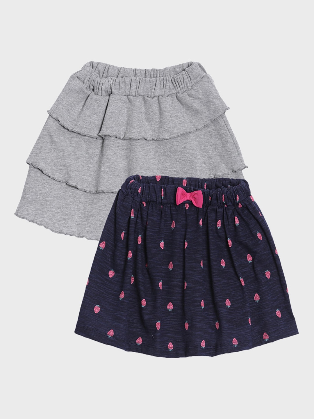 

Kryptic Girls Pack Of 2 Pure Cotton Knee-Length Skirt, Grey melange