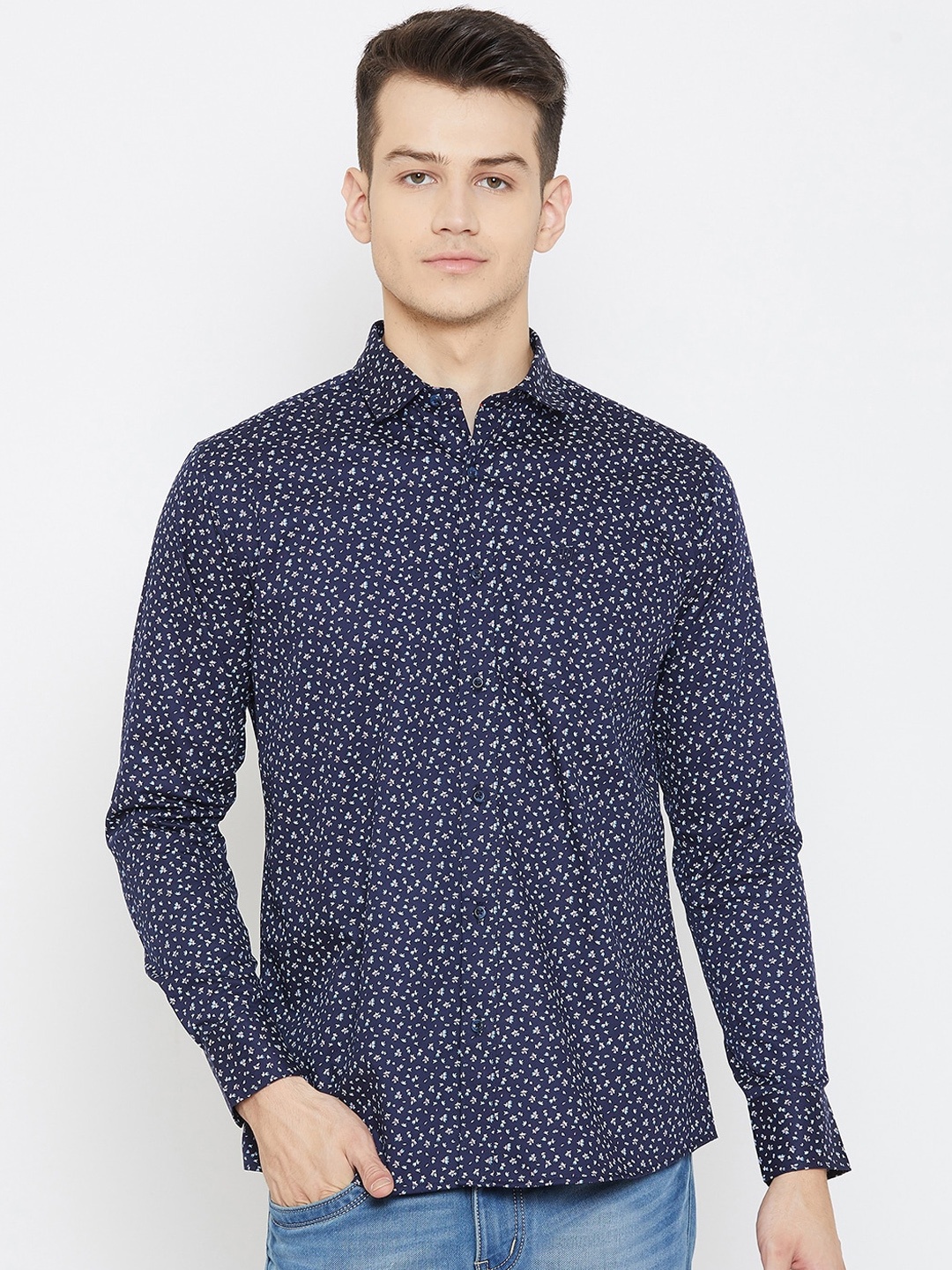 

Duke Men Navy Blue Slim Fit Floral Printed Casual Shirt