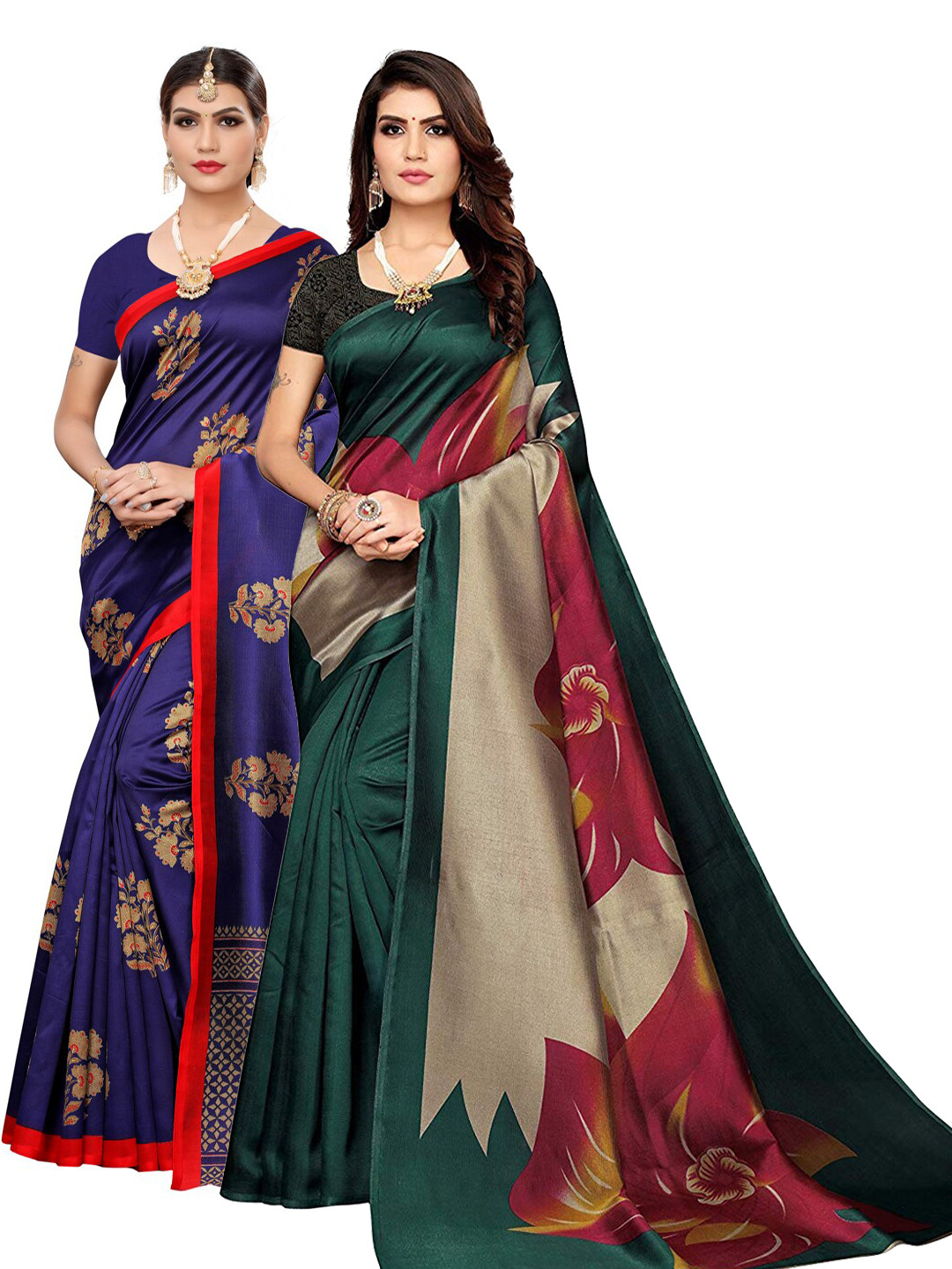 

KALINI Blue & Turquoise Blue Pack of 2 Floral Saree