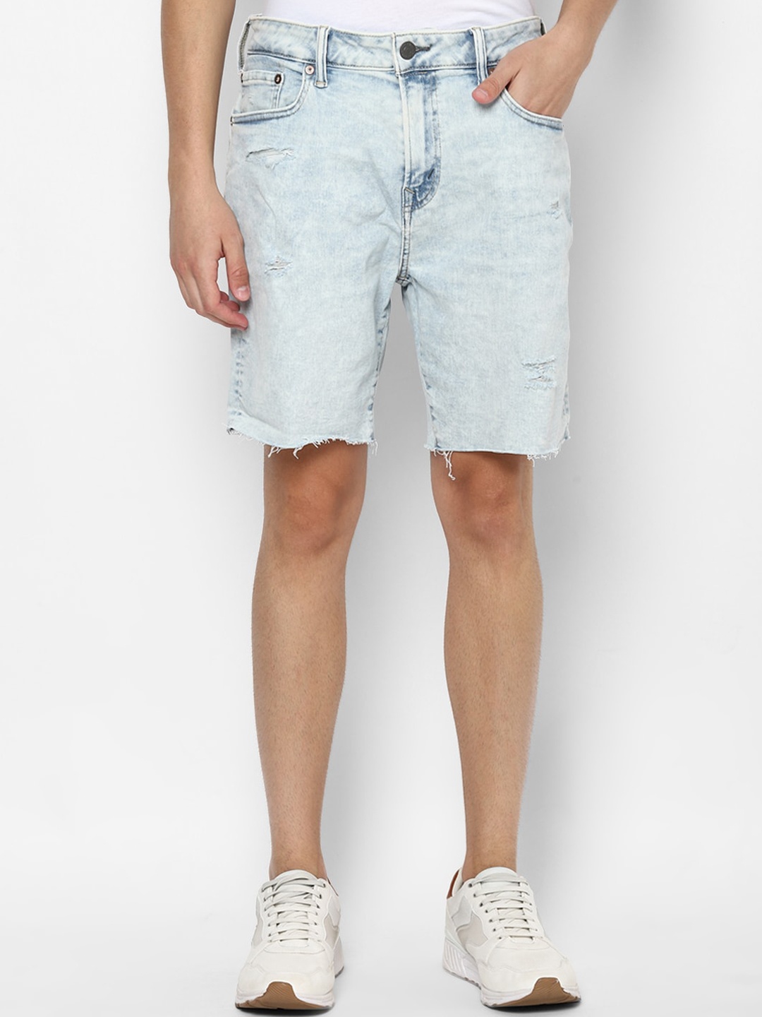 

AMERICAN EAGLE OUTFITTERS Men Blue Washed Mid-Rise Denim Shorts
