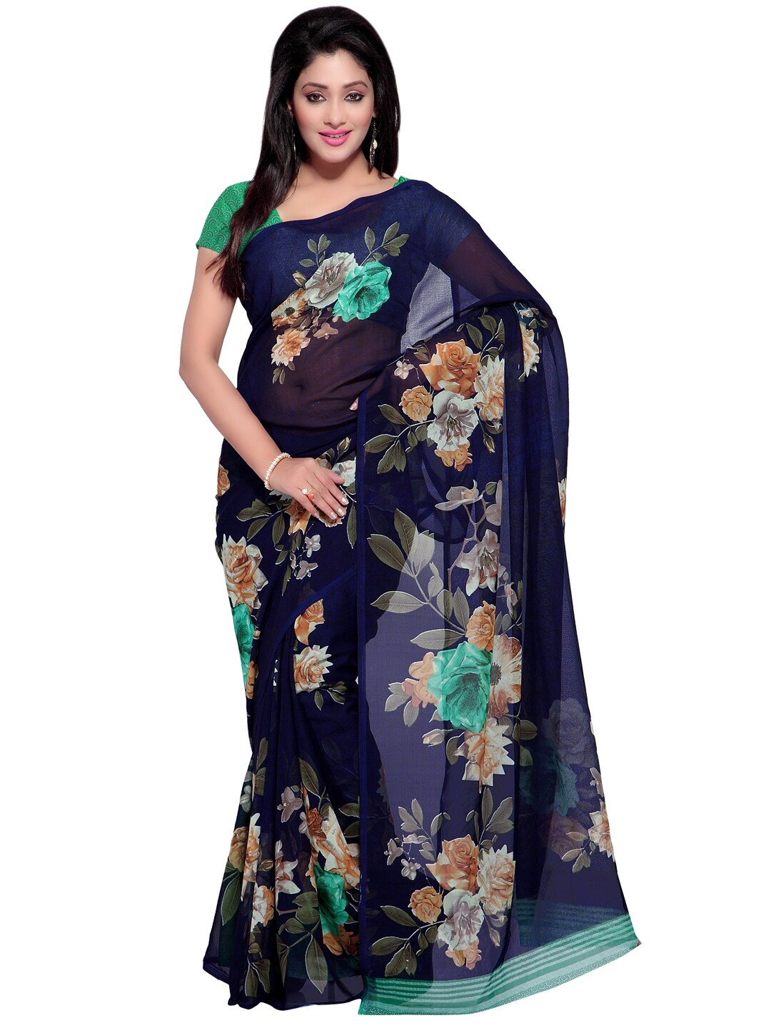 

Moda Rapido Navy Blue & Yellow Floral Saree