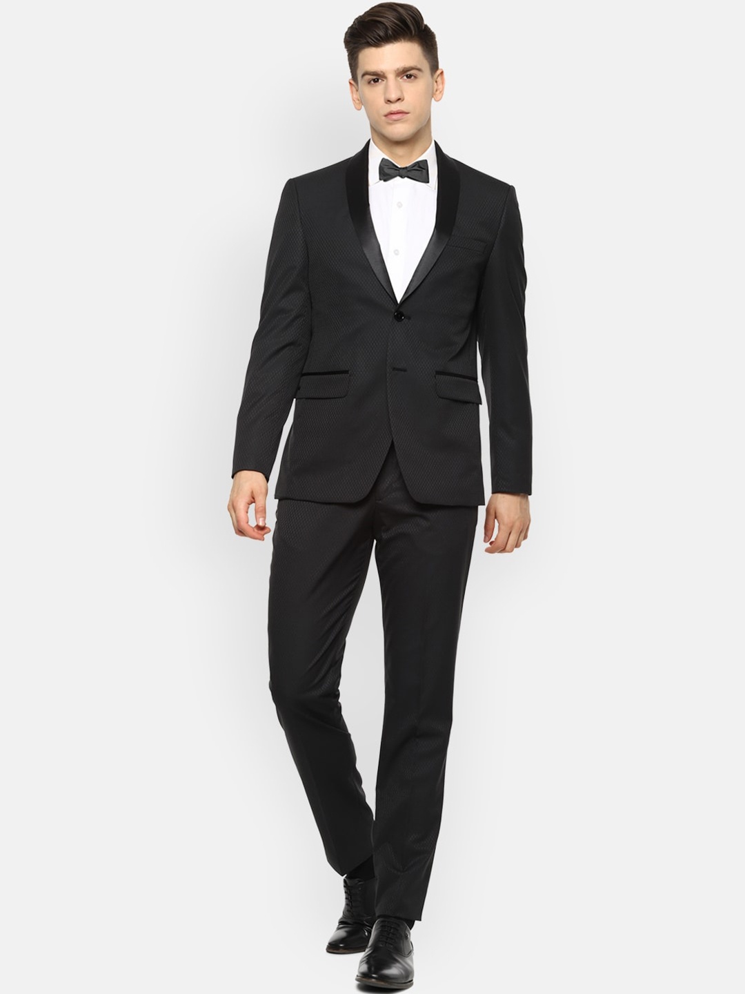 

Louis Philippe Men Black Self-Design Slim-Fit Single-Breasted Two-Piece Formal Suit
