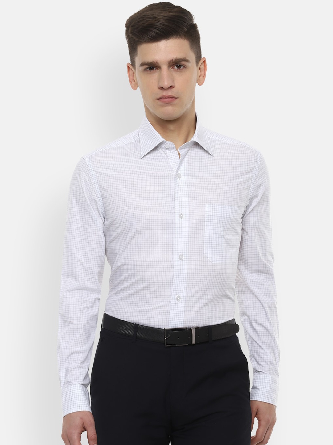 

Louis Philippe Men White & Grey Checked Classic Fit Pure Cotton Formal Shirt