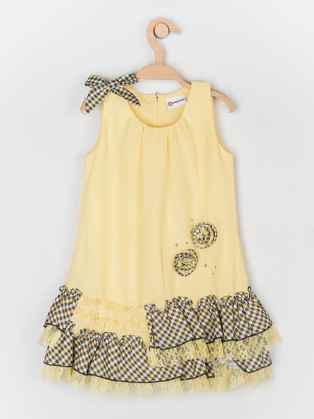 

Peppermint Yellow & Black Embellished Pure Cotton A-Line Dress
