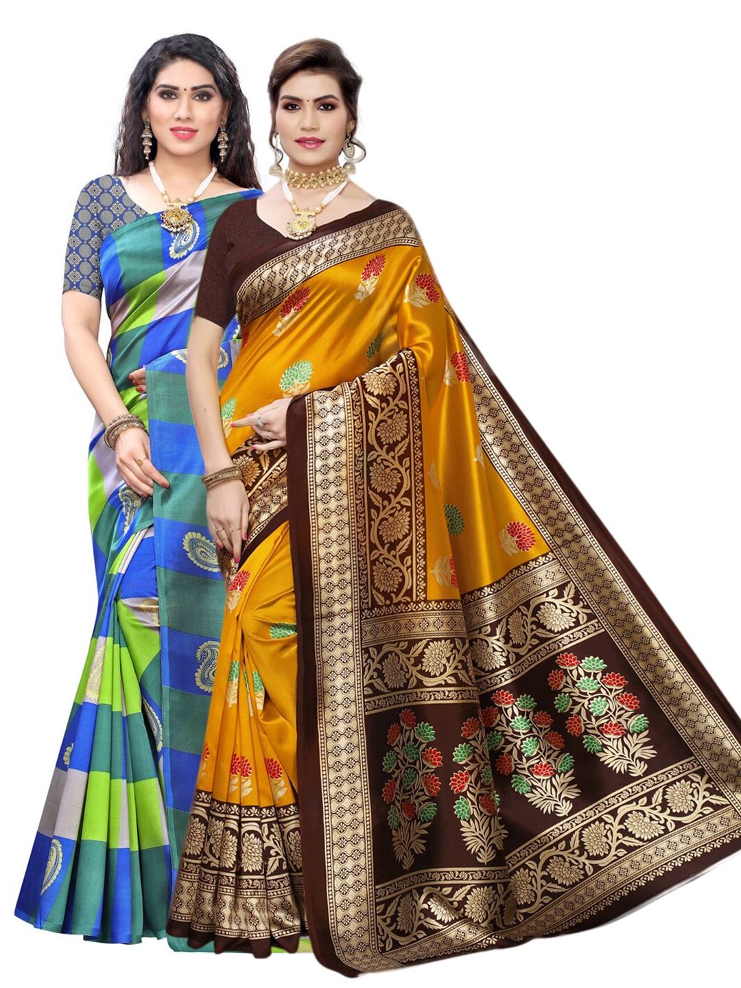 

KALINI Multicoloured Set of 2 Printed Art Silk Saree, Multi