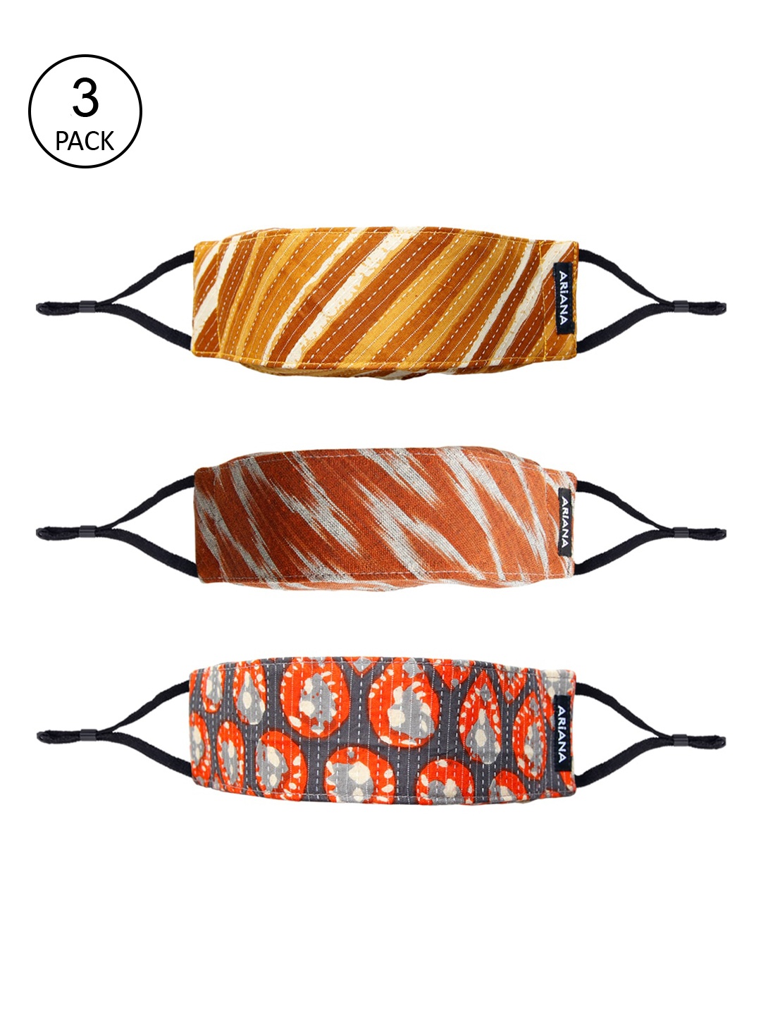 

Ariana Unisex Pack Of 3 Printed 7-Ply 5 Layer SSMMS Filter Reusable Pure Cotton Masks, Orange