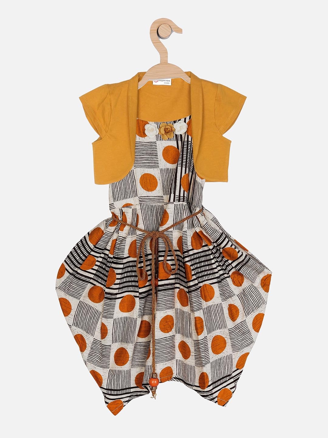 Peppermint Girls Off-White & Black Fit & Flare Dress with Shrug & Belt