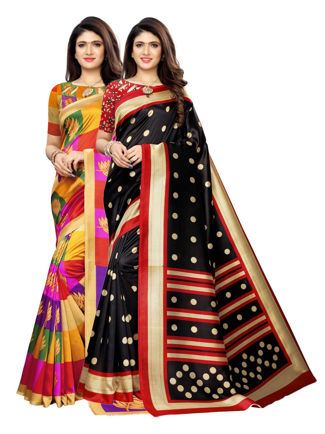 

KALINI Pack of 2 Poly Silk Saree, Beige