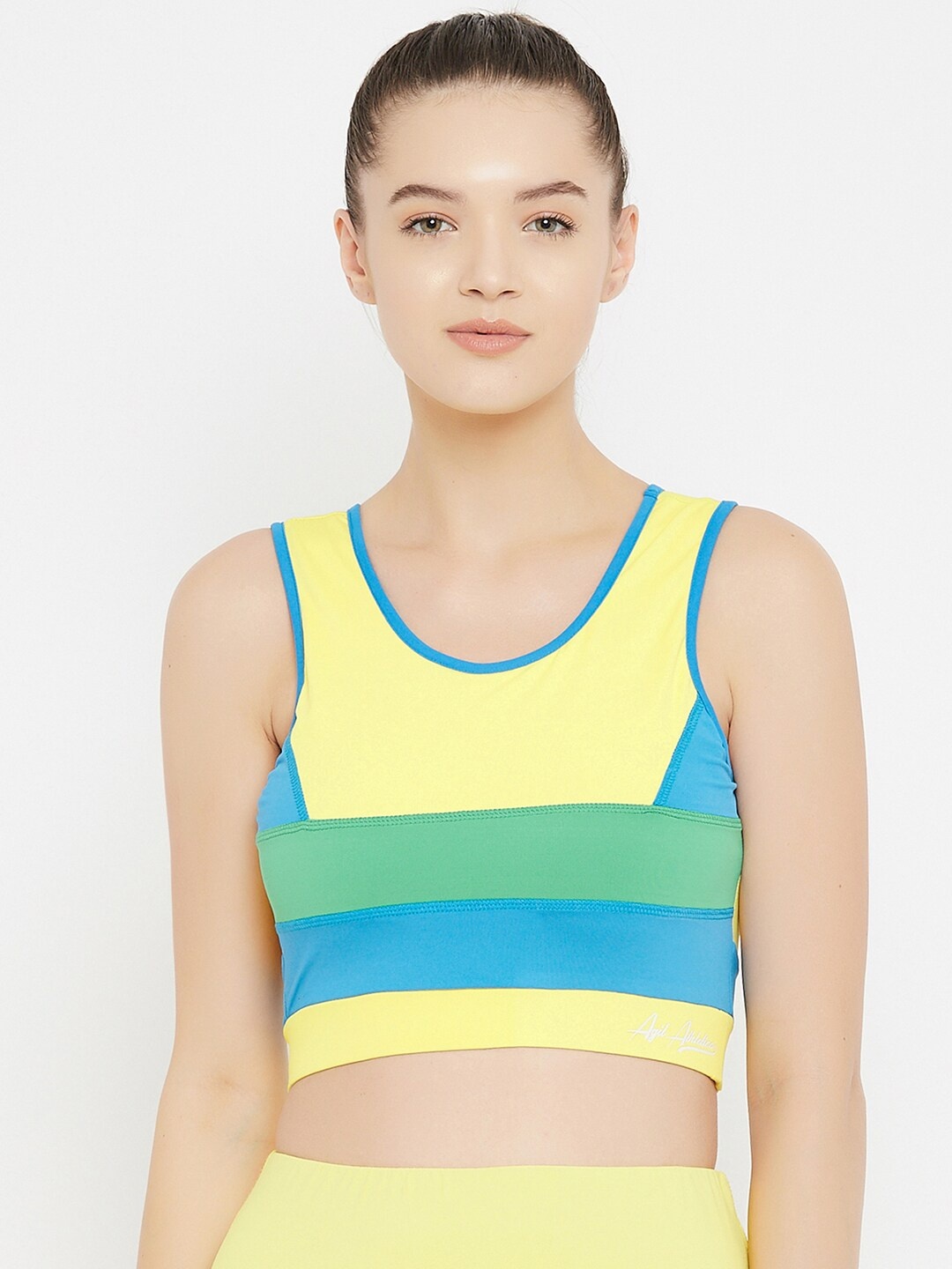

AGIL ATHLETICA Yellow & Blue Colourblocked Workout Bra Full Coverage AA1508YLGNBLU