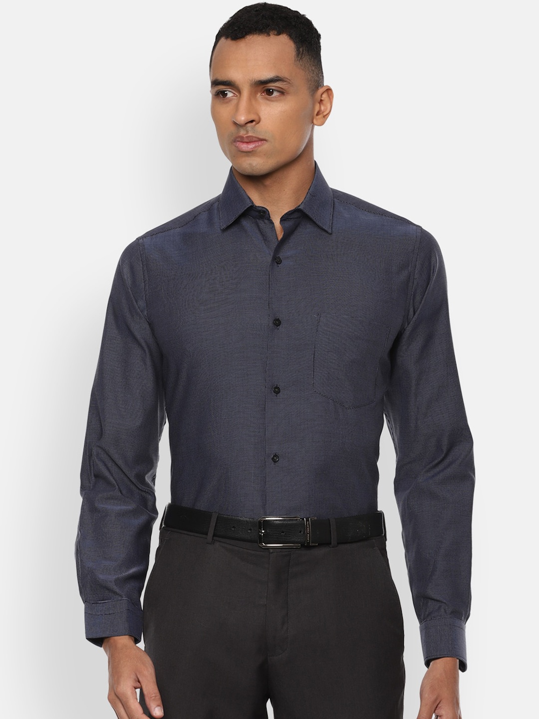 

Van Heusen Men Blue Self Design Formal Shirt