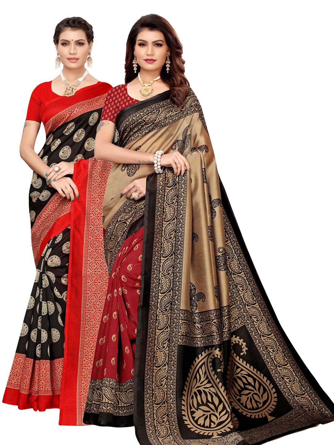 

KALINI Pack Of 2 Black & Beige Ethnic Motifs Sarees