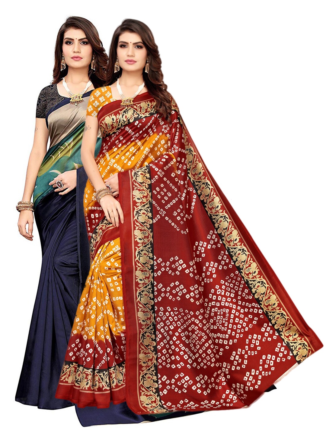 

KALINI Pack of 2 Poly Silk Saree, Navy blue