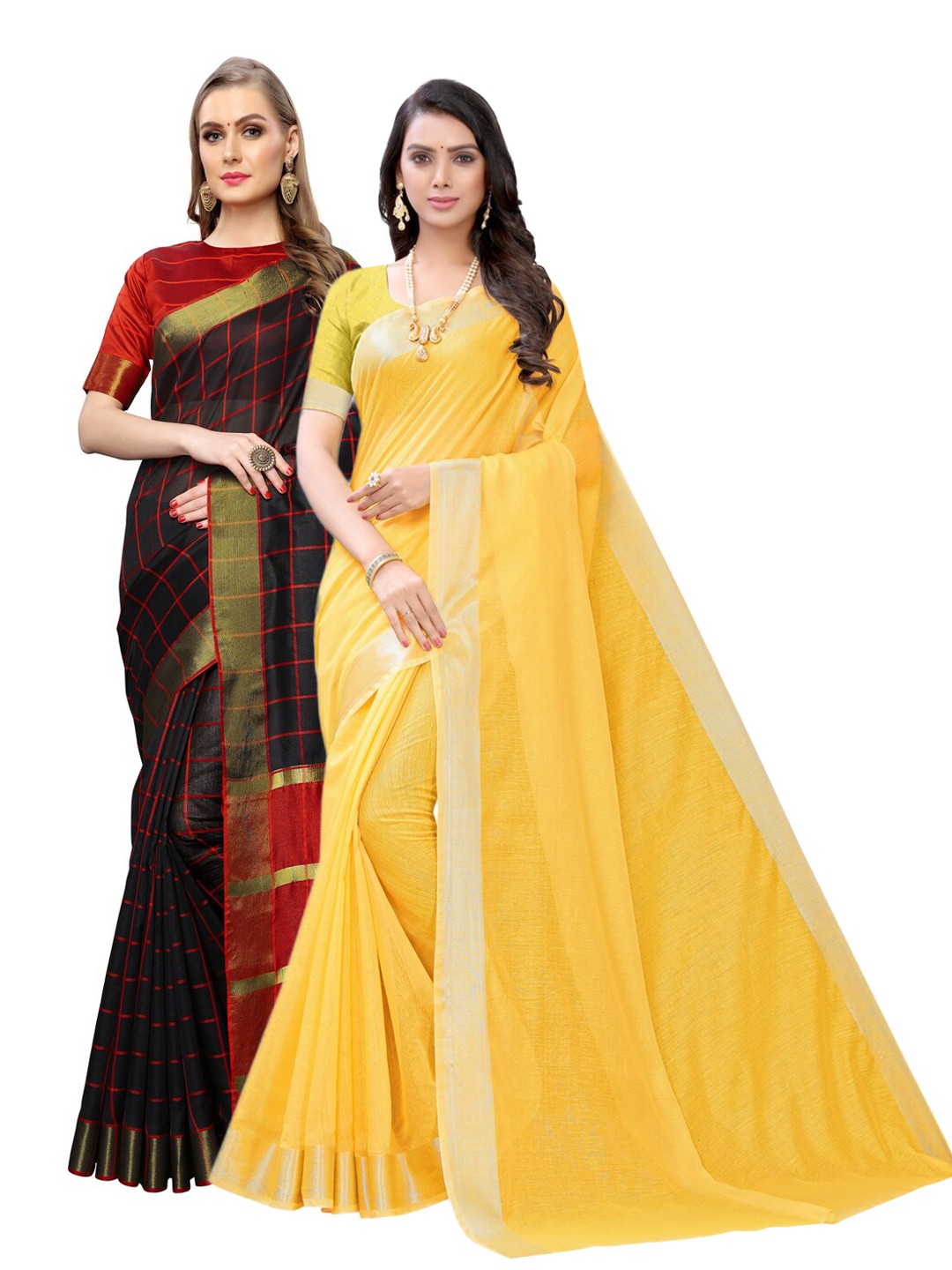 

KALINI Pack of 2 Silk Cotton Saree, Black