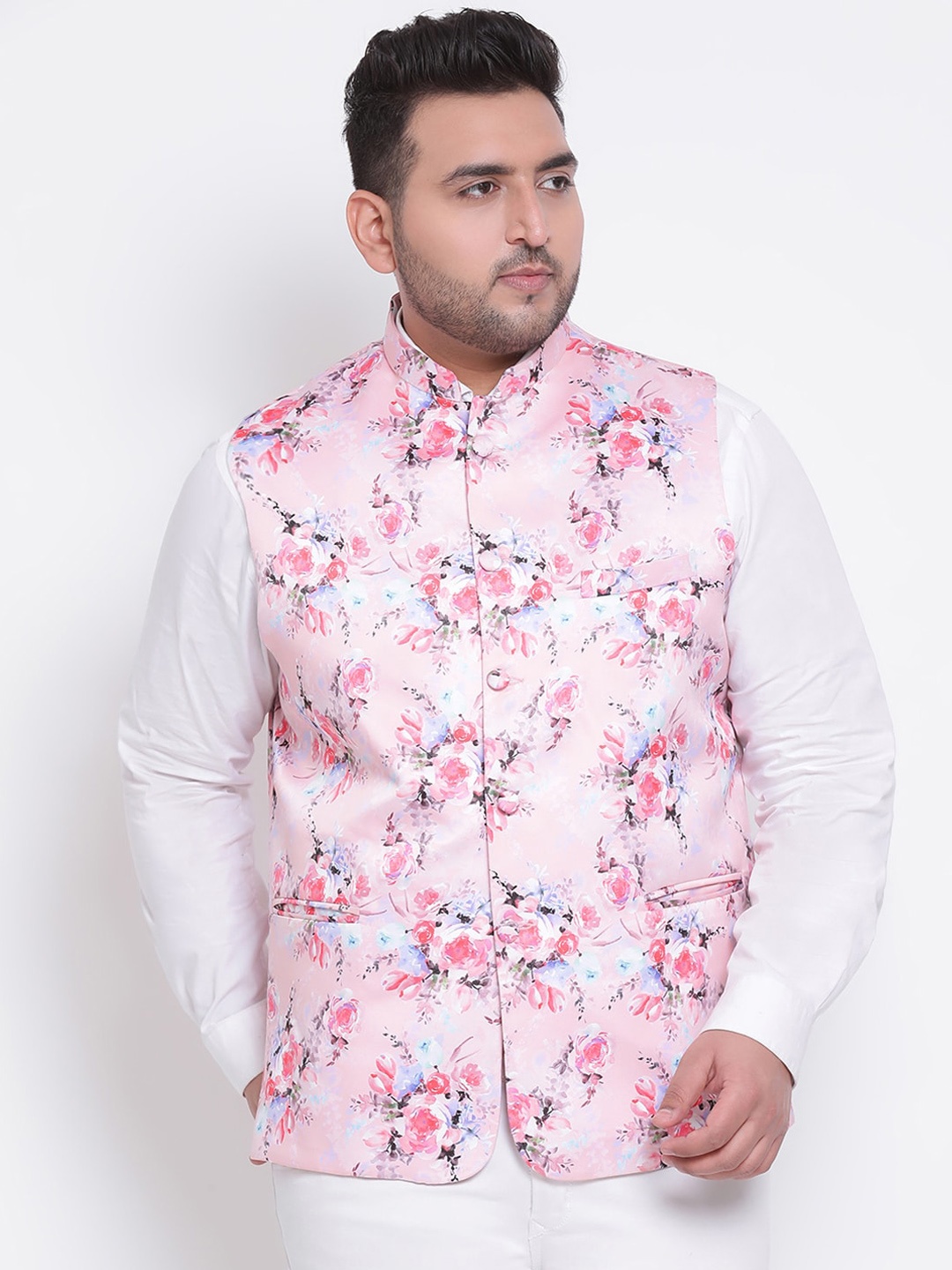 

hangup plus Men Pink & Blue Printed Woven Nehru Jacket