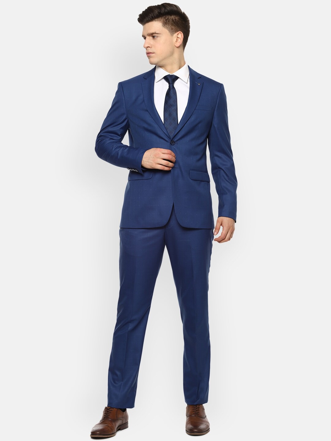 

Louis Philippe Men Navy-Blue Checked Single-Breasted Suit