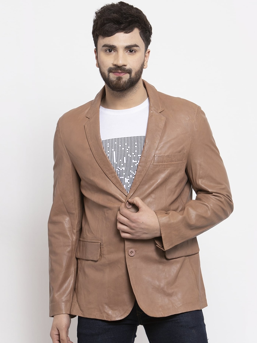 

Teakwood Leathers Men Tan Lightweight Leather Jacket